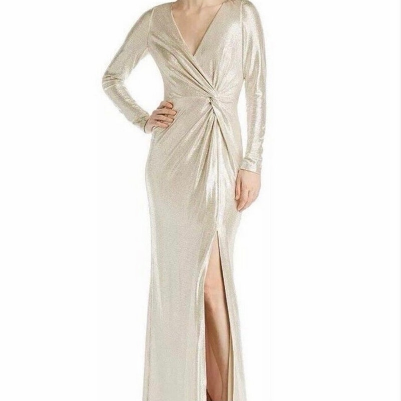 Eliza J. Long Sleeved V Neck Twist Waist Mermaid Gown